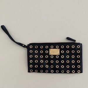 Michael Kors Black and Gold Eyelet Wristlet